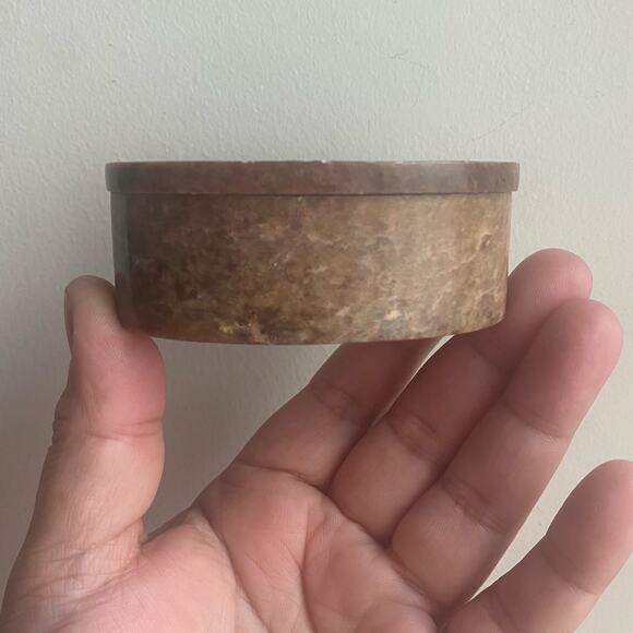 Soapstone Oval Lidded Trinket Box Stash Jewelry Pill Flower Inlay Abalone Jasper - Picture 4 of 6